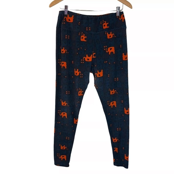 LulaRoe Leggings TC Elephant Pattern Orange Blue Pull On Skinny Comfort Soft - Picture 1 of 6